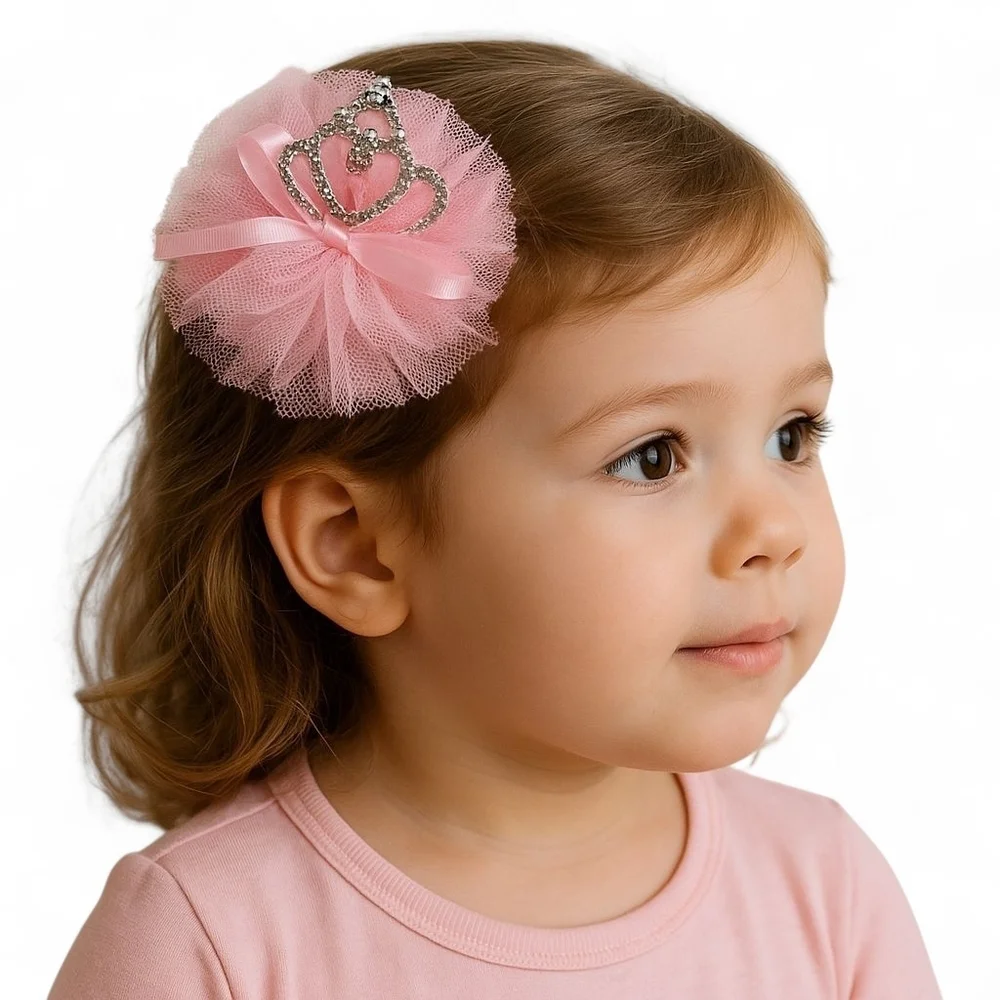 Rhinestone Crown Tulle Hair Clip